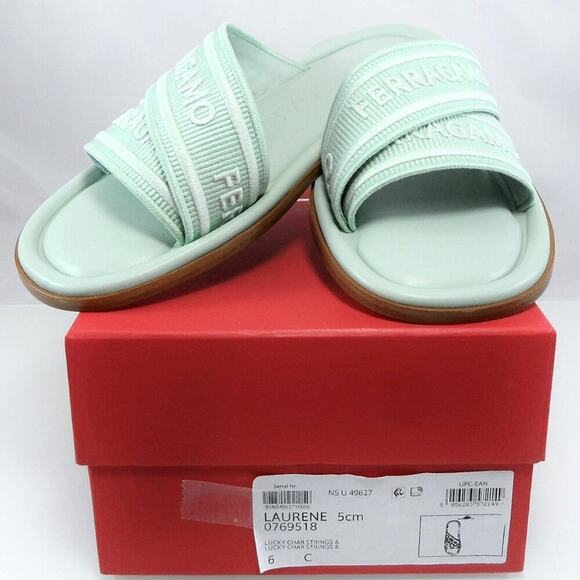 NIB$775 Ferragamo Laurene Logo Print Straps Flat Slides Sandals 6 C, 36.5 - Picture 15 of 16